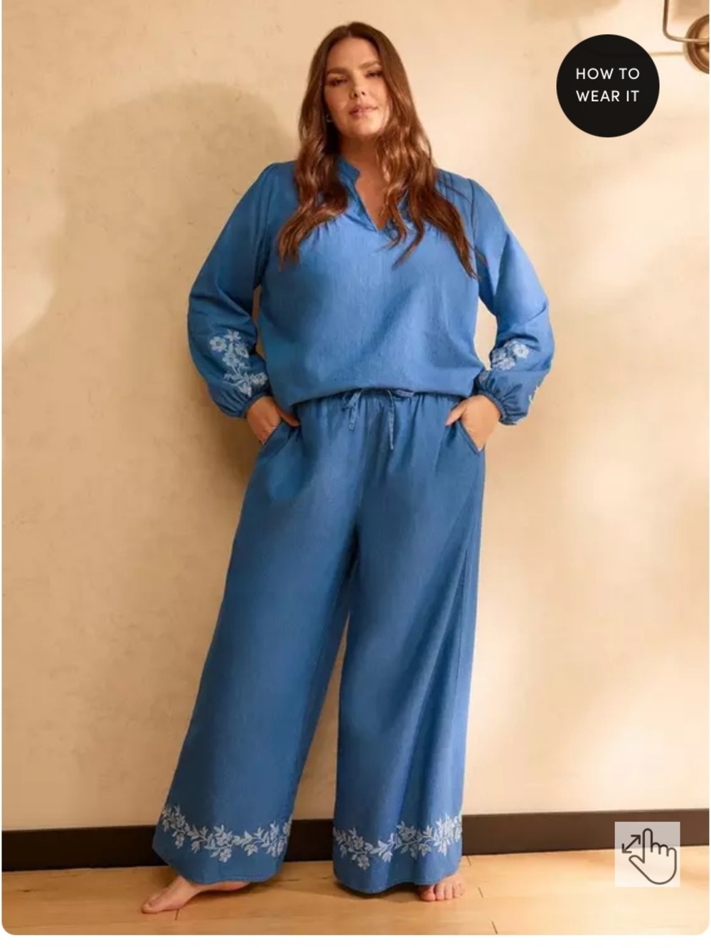 Torrid size 2 LONG Belle aisle Chambray Embroidered WIDE leg pants